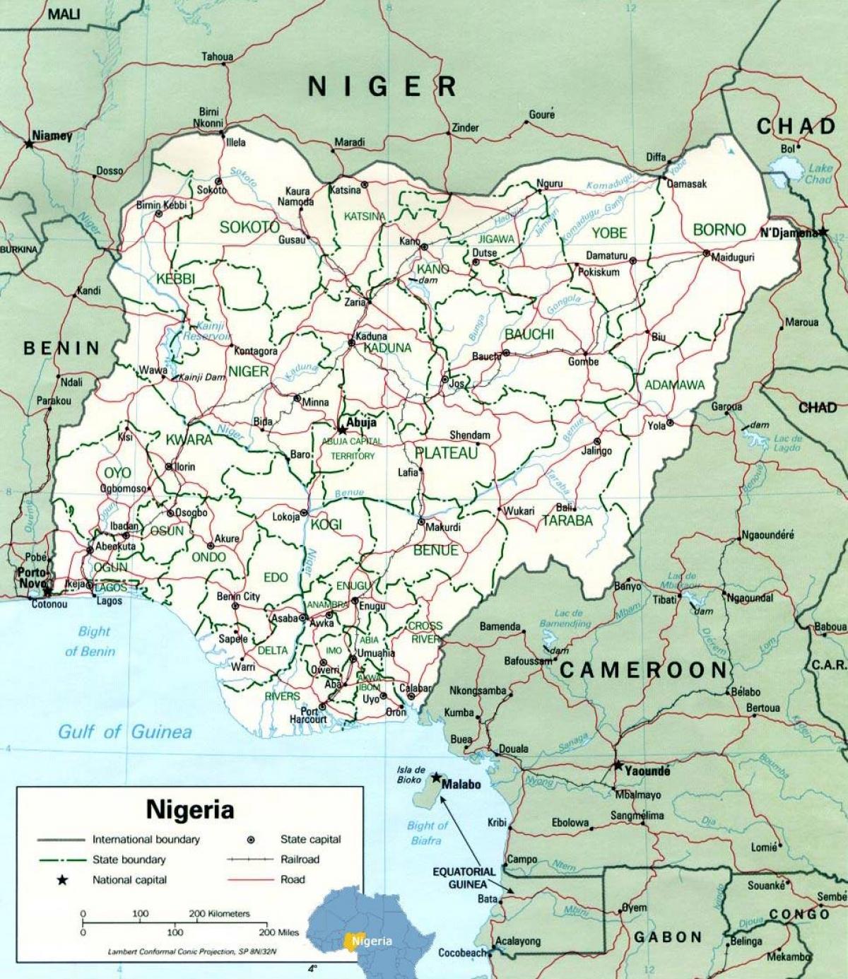Lagos w Nigerii na mapie Afryki