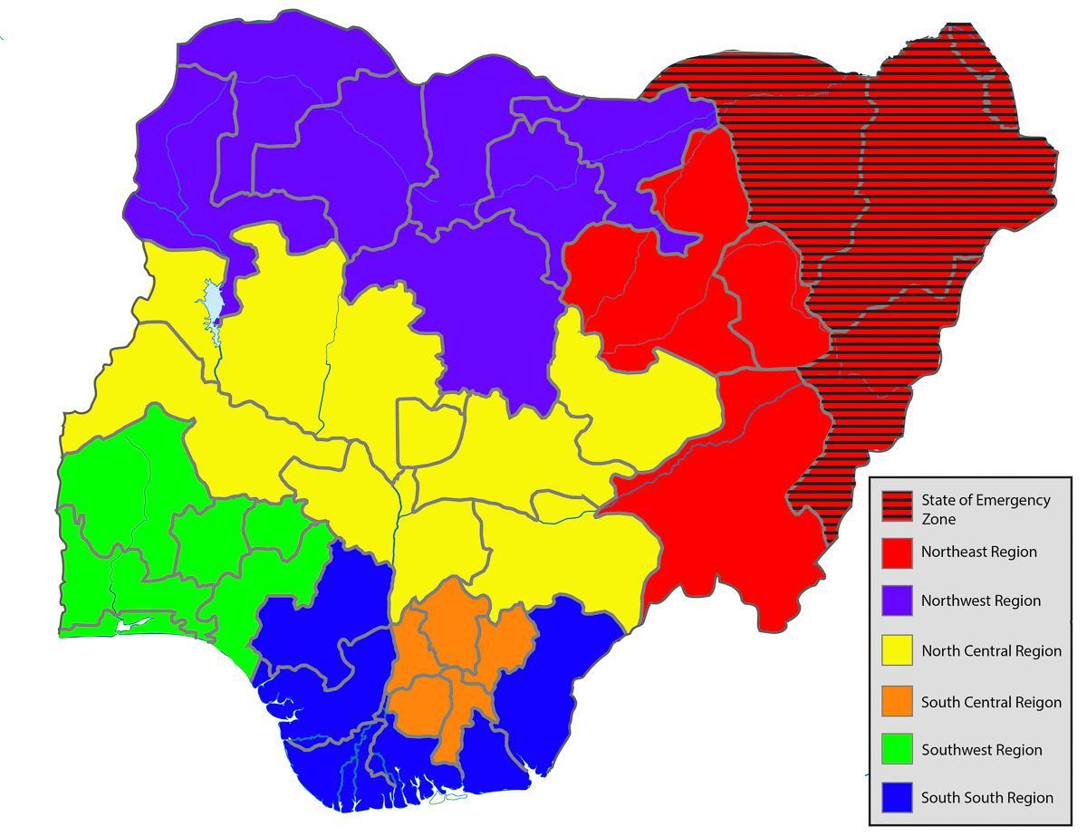 mapa Nigerii, z podaniem wszystkich państw