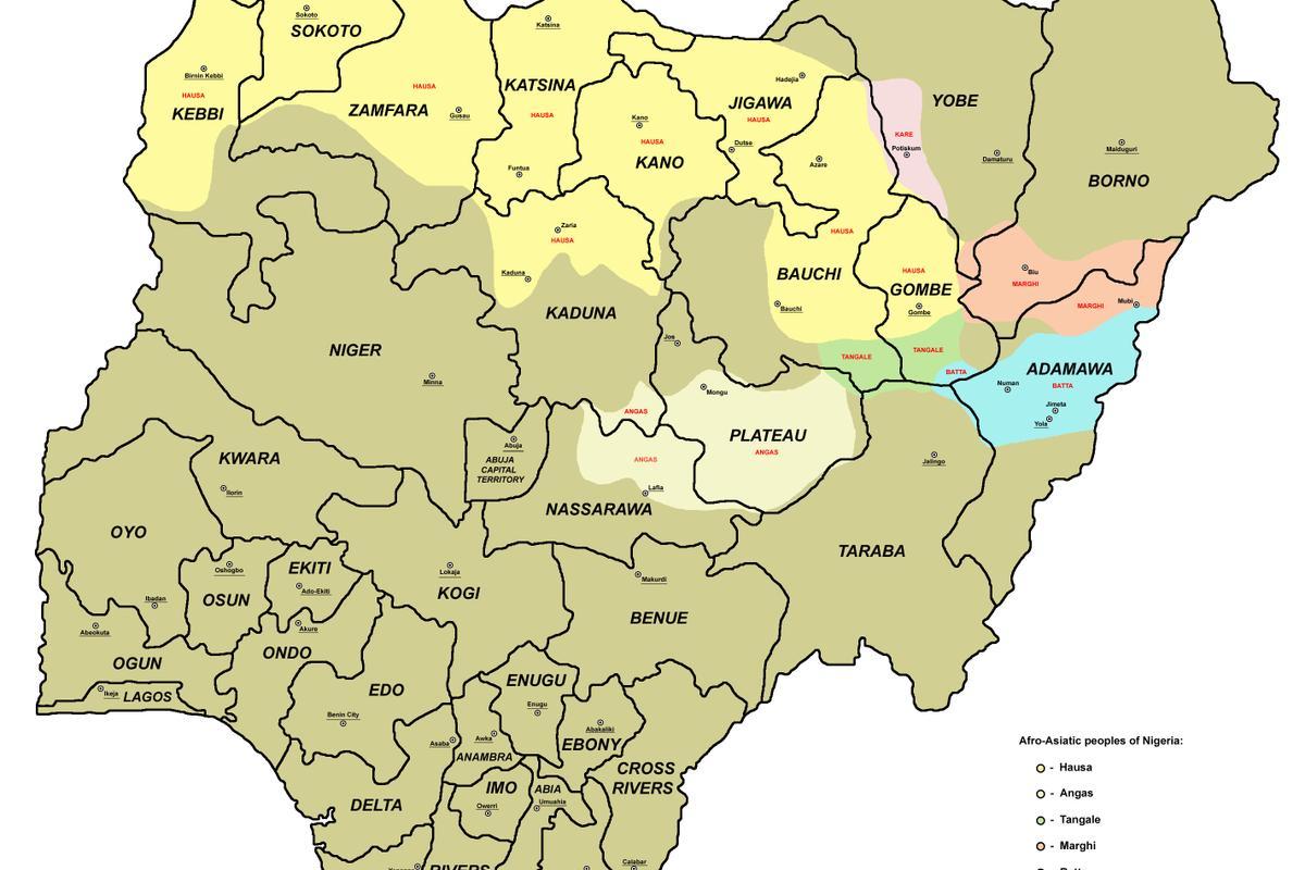 mapa Nigerii z 36 państw