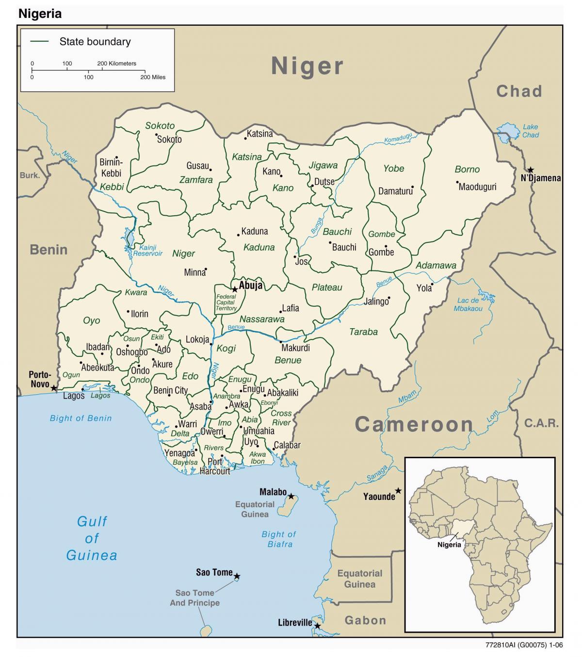 mapa Nigerii z miastami