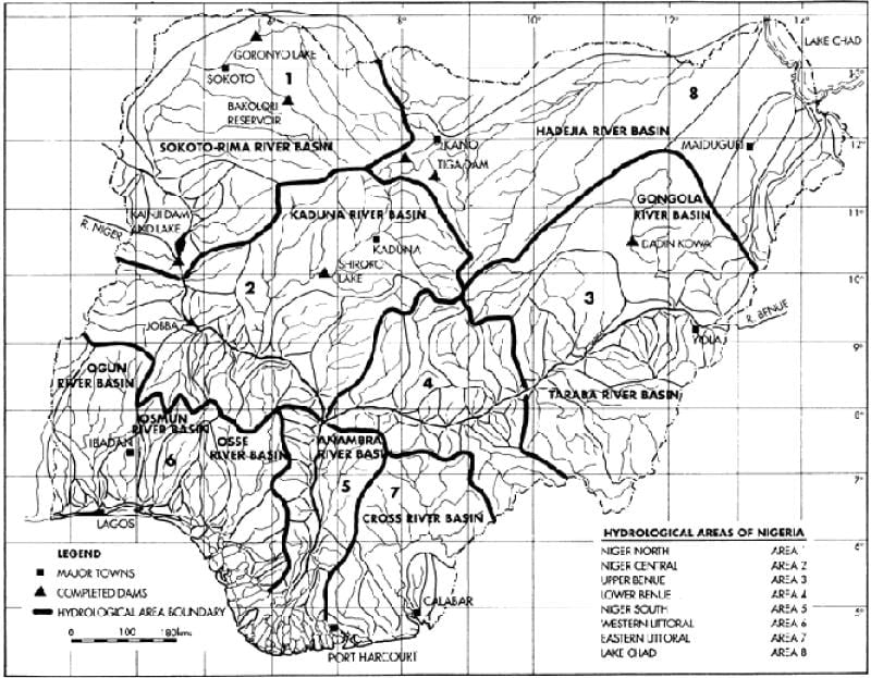 Mapa hydrologicznym pomnikiem Nigerii