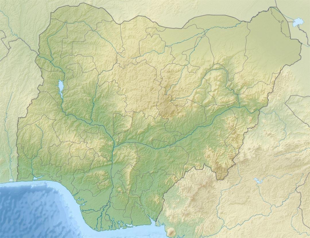 mapa Nigerii, z zaznaczeniem terenu