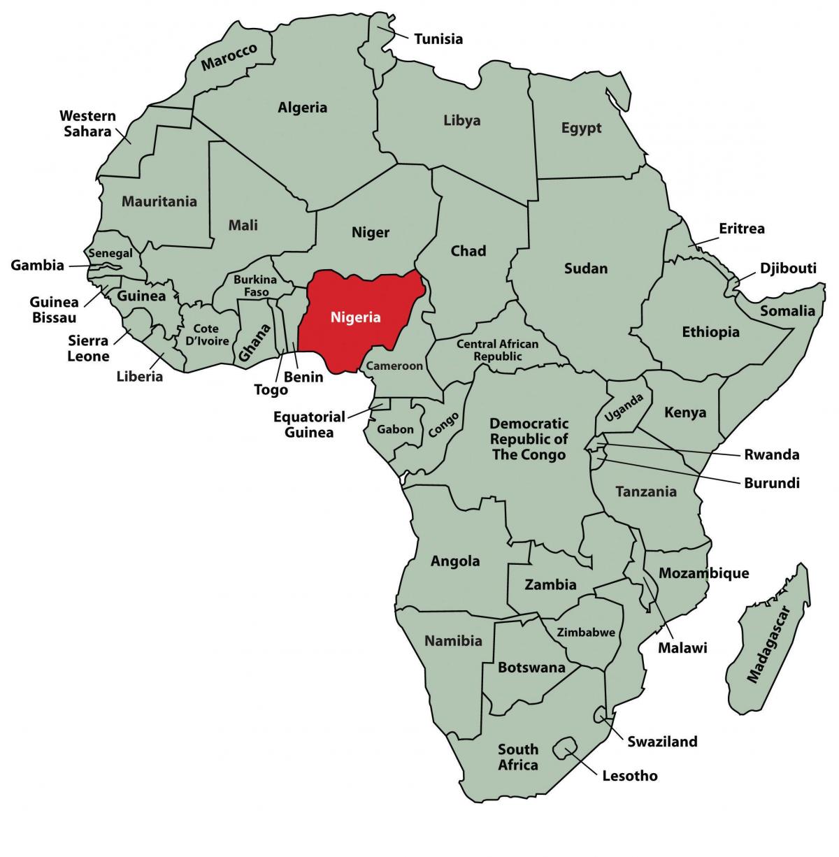 Mapa Afryki, pokazując Nigerii