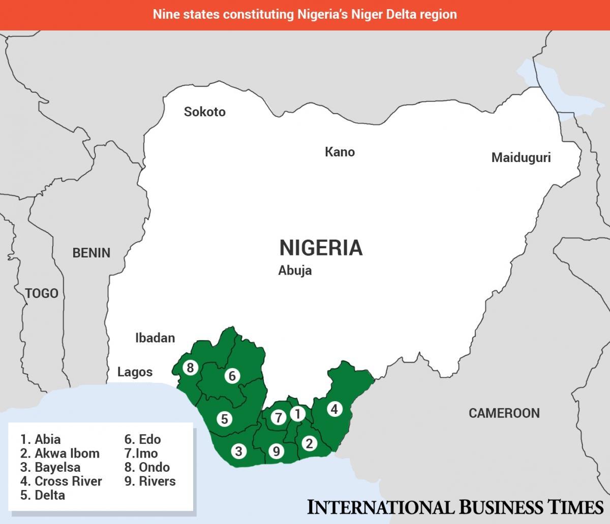 Mapa delty rzeki Niger w Nigerii mapie