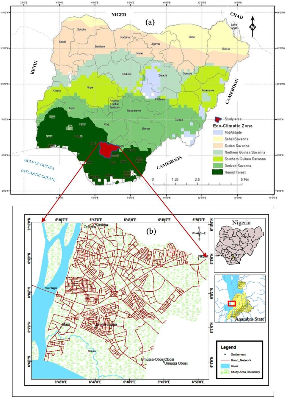 Mapa Nigerii, z podaniem pasów roślinności