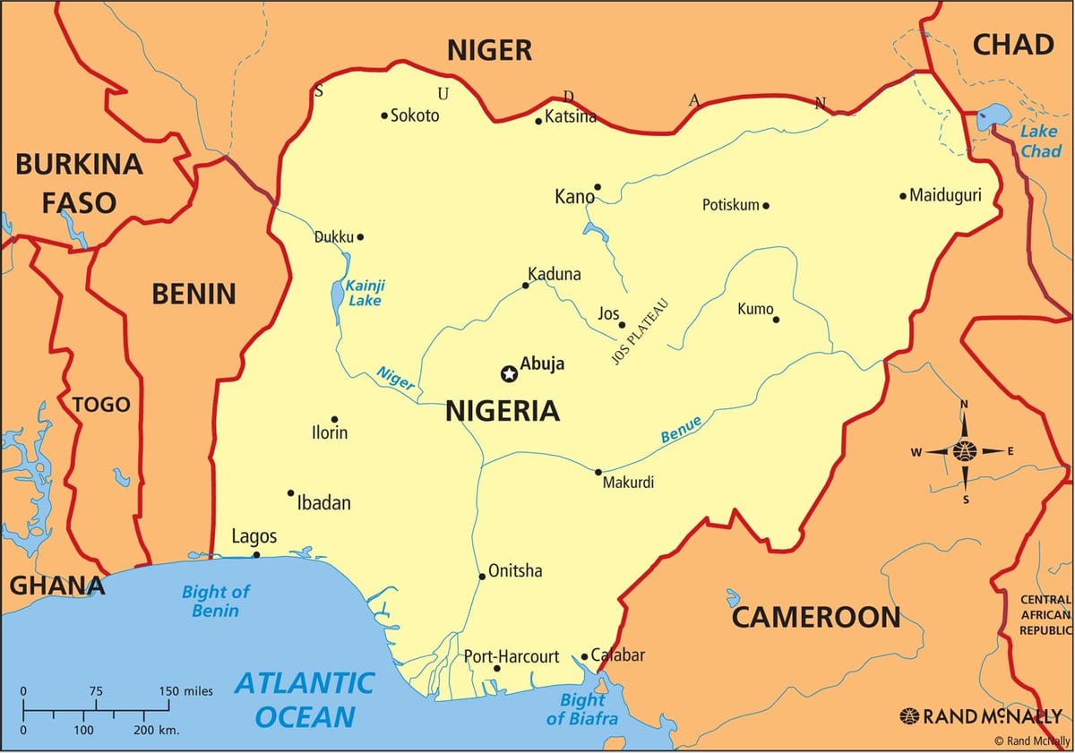 mapa Nigerii, z podaniem rzeki Niger i бенуэ