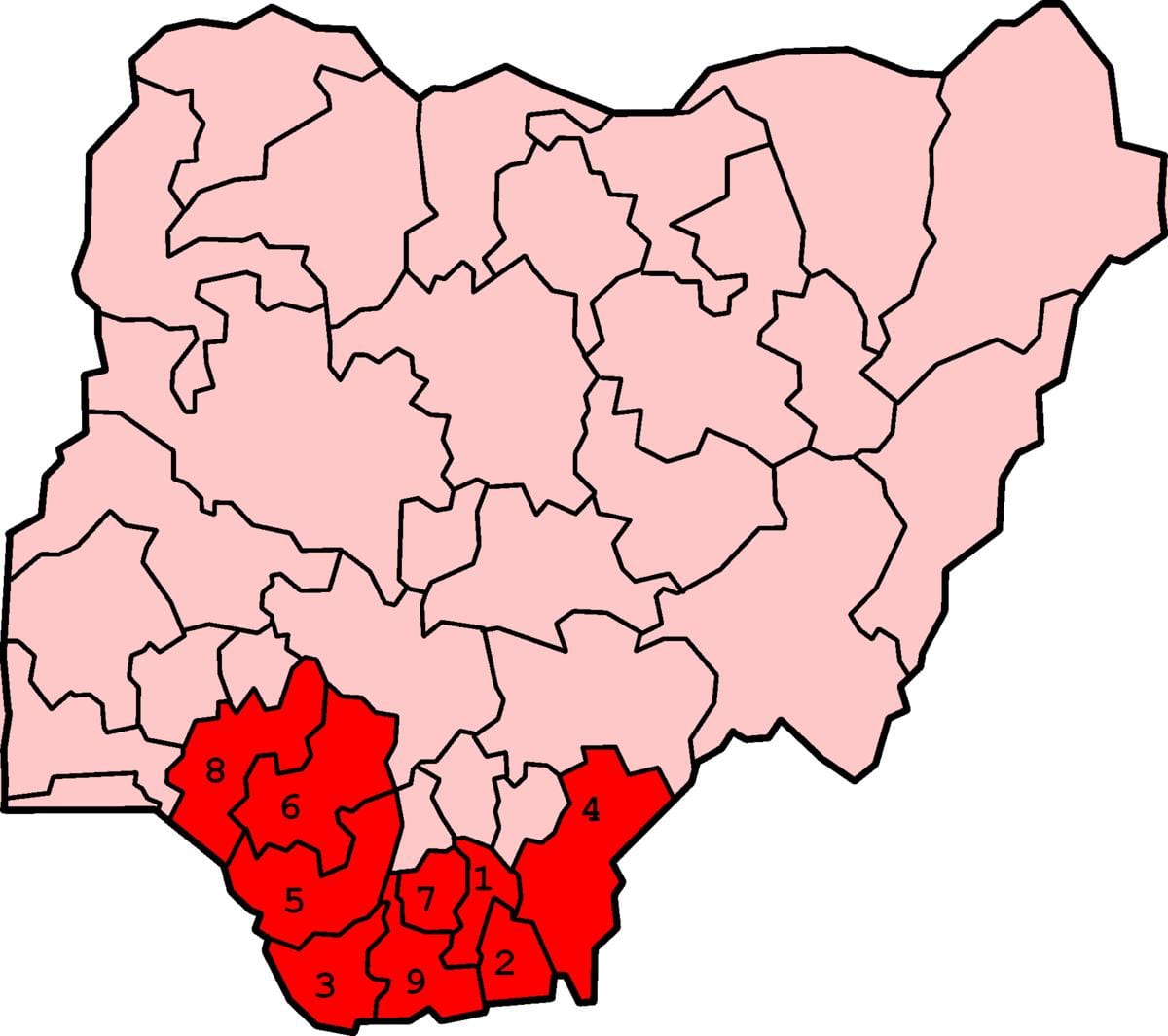 Mapa Południowej Południowa Nigeria