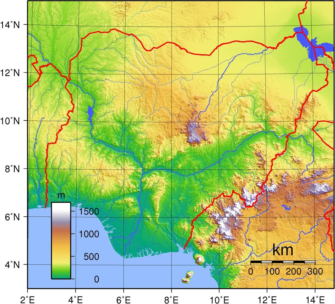 Mapa topograficzna Nigerii