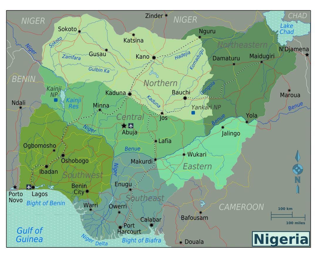 Nigeria regionalnych mapie