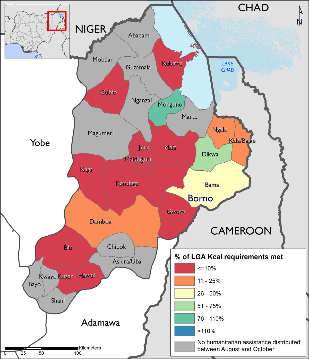 Mapę północno-wschodniej Nigerii