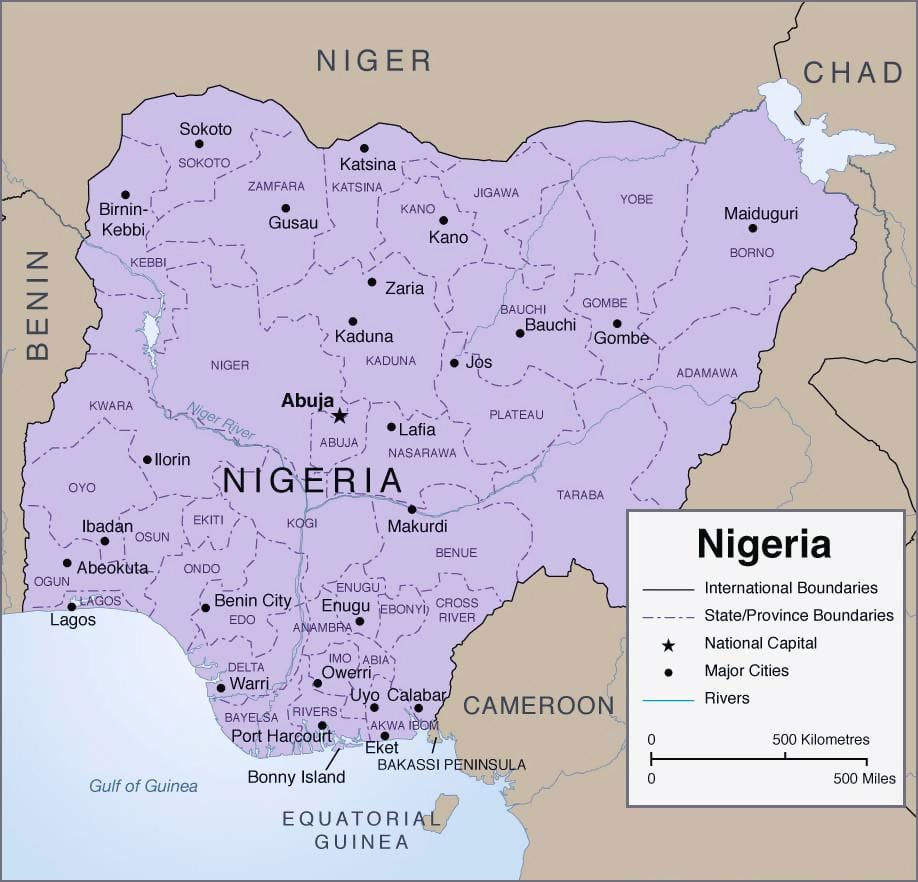 Mapa szczegółowa Nigerii