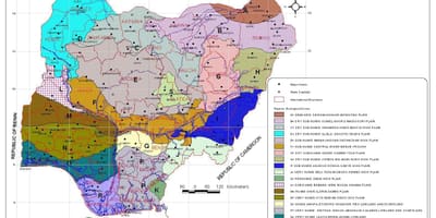 Mapa Nigerii, z podaniem różnych stref roślinności 