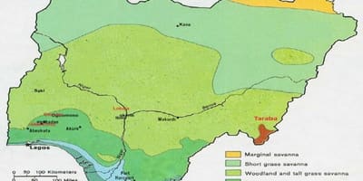 Mapa Nigerii, z podaniem roślinności