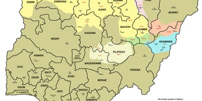 Mapa Nigerii, z podaniem 36 Stanów i ich stolic