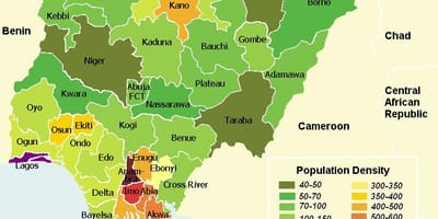 Nigeria mapę gęstości zaludnienia 