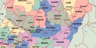 Mapa Nigerii z państwami i miastami