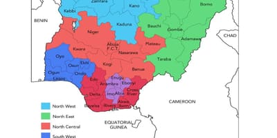 Mapa Nigerii, z podaniem geopolitycznych stref