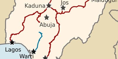Mapa Nigerii, z podaniem linii kolejowych