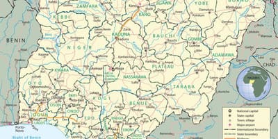 Mapa Nigerii, z podaniem państw i stolic