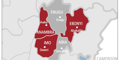 Mapa Południowo-Wschodniej Nigerii