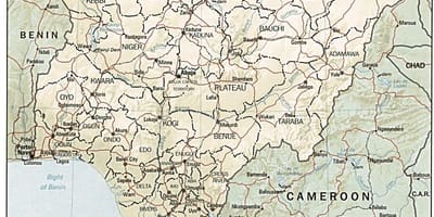 Mapa szerokości i długości geograficznej Nigerii